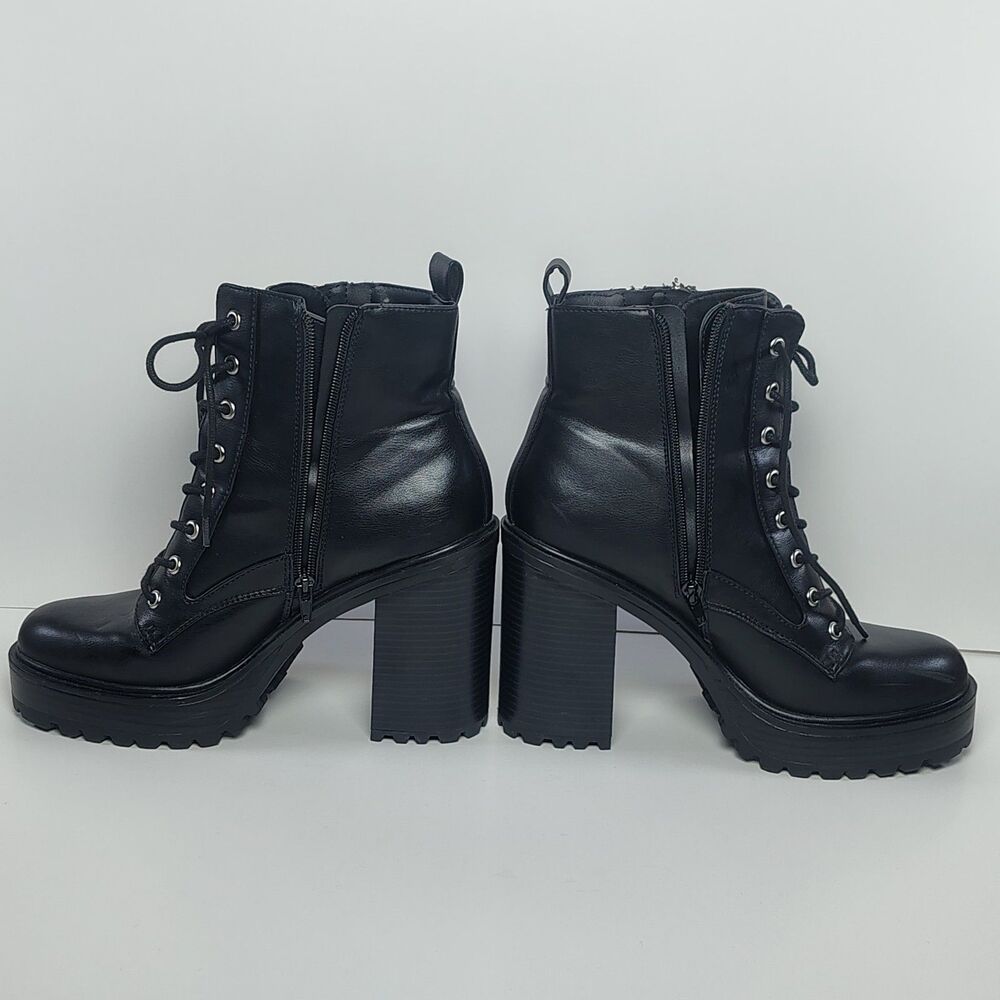 GBG Los Angeles Womens 10M Black Lace-Up Zip Up Chunky Heel Ankle Goth Boots - Picture 6 of 12